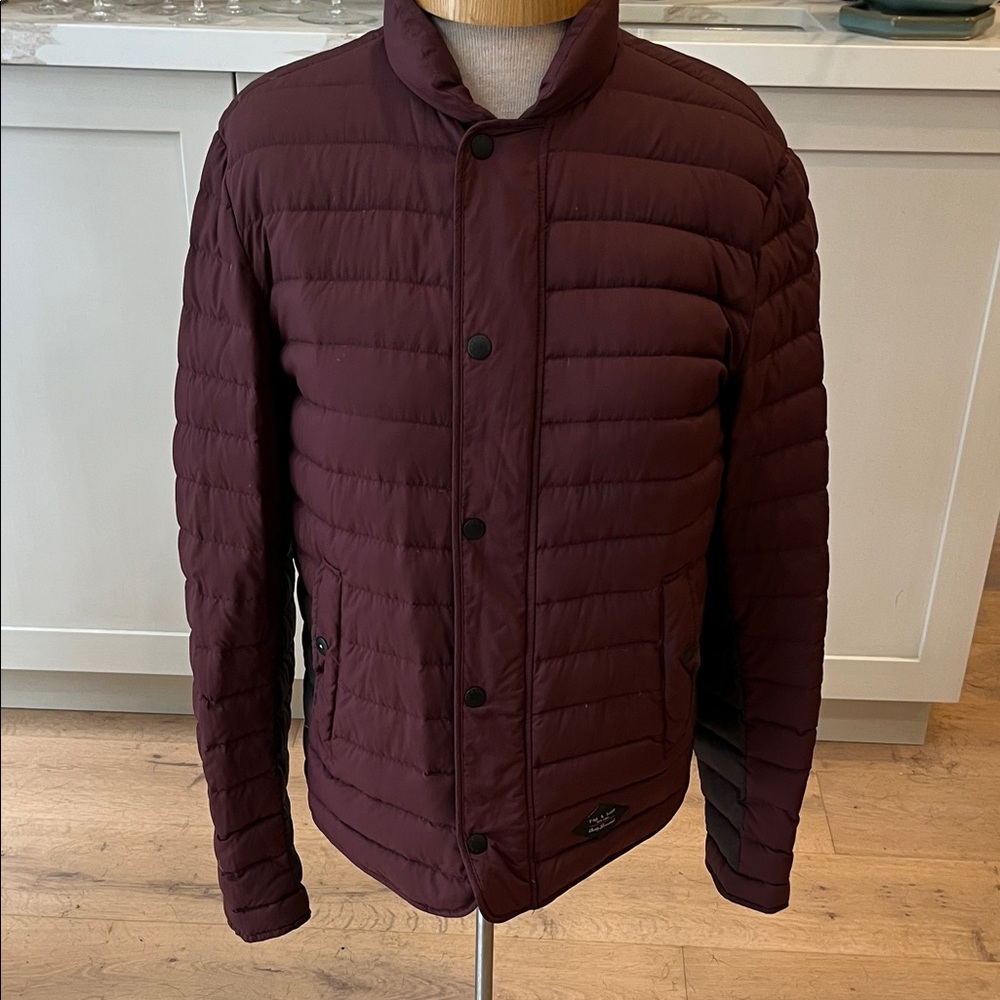 Rag & Bone Mens Burgundy and Dark Grey Down fill Puffer Jacket